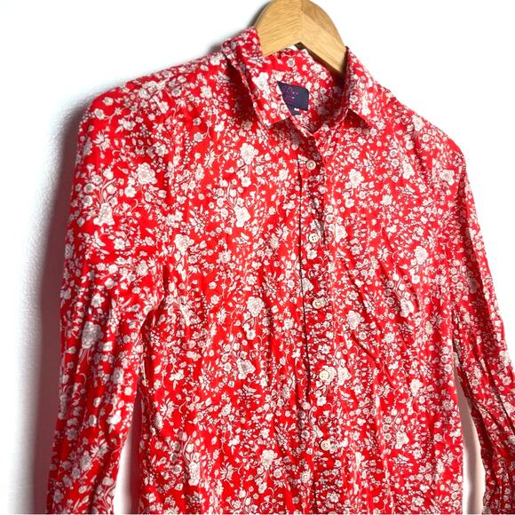 J Crew Red Button Down Shirt Liberty Fabrics 0 - Picture 4 of 8